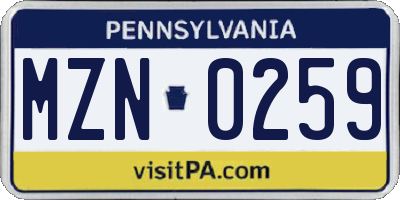PA license plate MZN0259
