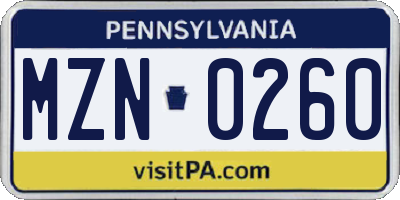 PA license plate MZN0260