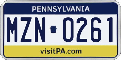 PA license plate MZN0261