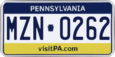 PA license plate MZN0262
