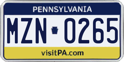 PA license plate MZN0265