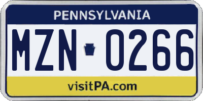 PA license plate MZN0266