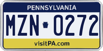 PA license plate MZN0272