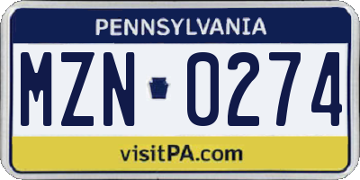 PA license plate MZN0274