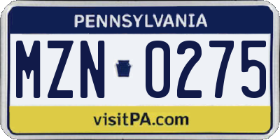 PA license plate MZN0275