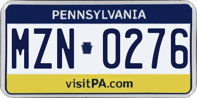 PA license plate MZN0276