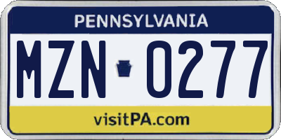 PA license plate MZN0277