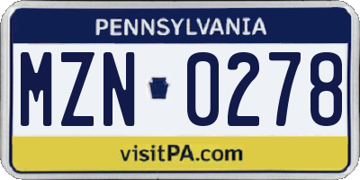 PA license plate MZN0278