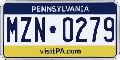 PA license plate MZN0279