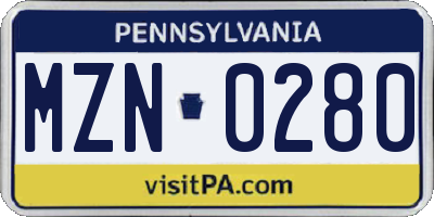 PA license plate MZN0280