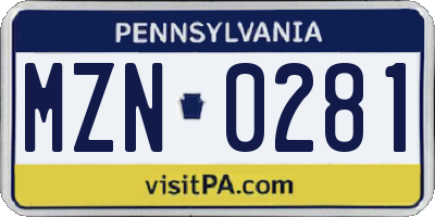 PA license plate MZN0281