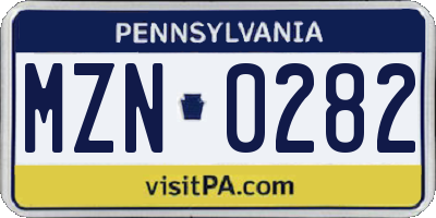 PA license plate MZN0282