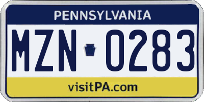 PA license plate MZN0283