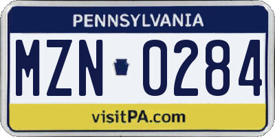 PA license plate MZN0284