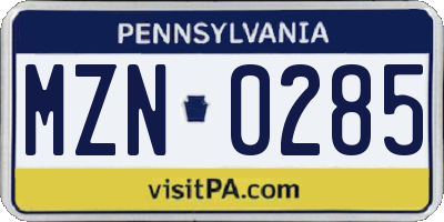 PA license plate MZN0285