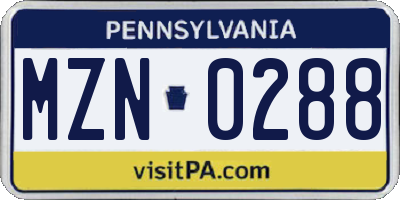 PA license plate MZN0288