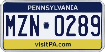 PA license plate MZN0289