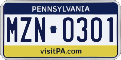 PA license plate MZN0301