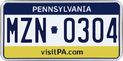 PA license plate MZN0304