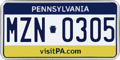 PA license plate MZN0305