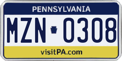 PA license plate MZN0308