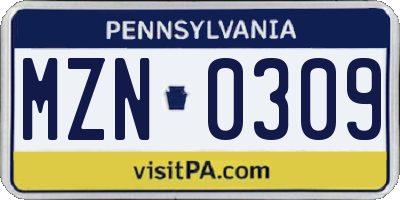 PA license plate MZN0309