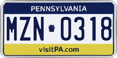PA license plate MZN0318