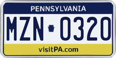 PA license plate MZN0320