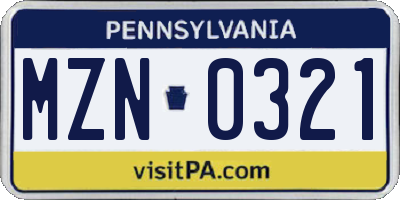 PA license plate MZN0321