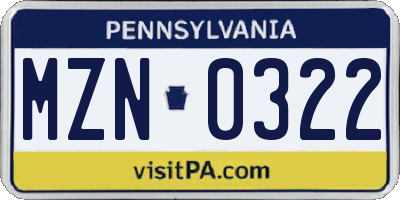 PA license plate MZN0322