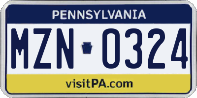 PA license plate MZN0324