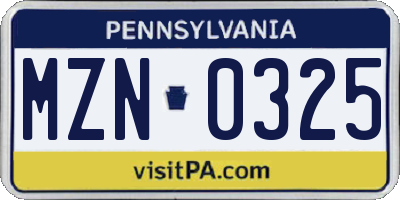 PA license plate MZN0325