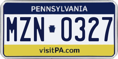 PA license plate MZN0327
