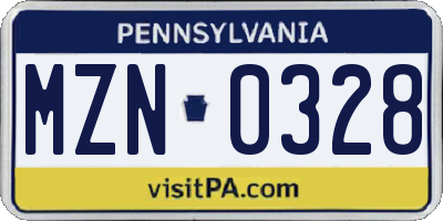 PA license plate MZN0328
