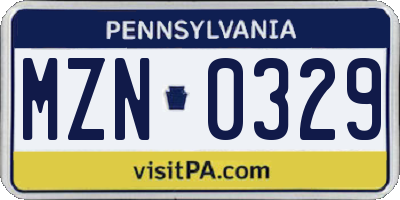 PA license plate MZN0329