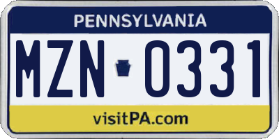 PA license plate MZN0331