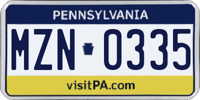 PA license plate MZN0335