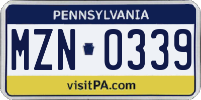 PA license plate MZN0339