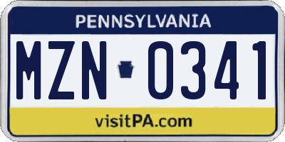 PA license plate MZN0341
