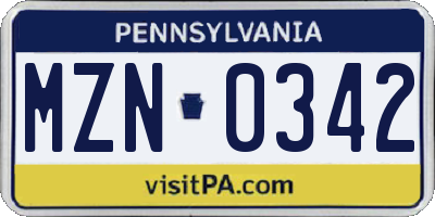 PA license plate MZN0342