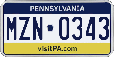 PA license plate MZN0343
