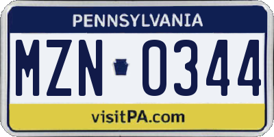 PA license plate MZN0344