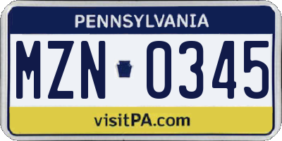 PA license plate MZN0345