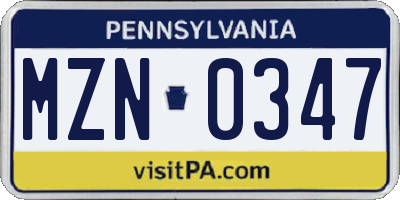 PA license plate MZN0347