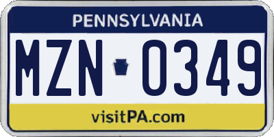 PA license plate MZN0349