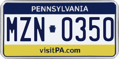 PA license plate MZN0350