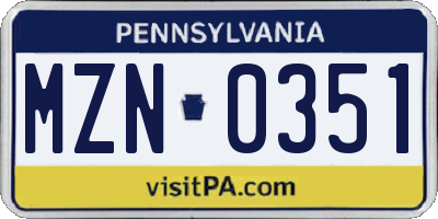PA license plate MZN0351