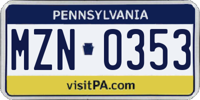 PA license plate MZN0353