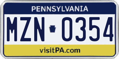 PA license plate MZN0354