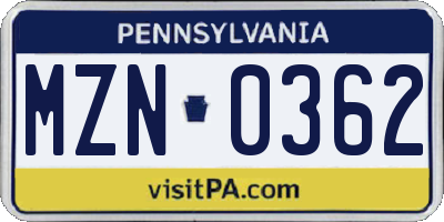 PA license plate MZN0362
